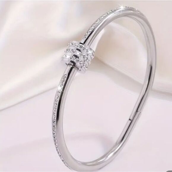 Silver Diamond Bangle Bracelet - Picture 2 of 2